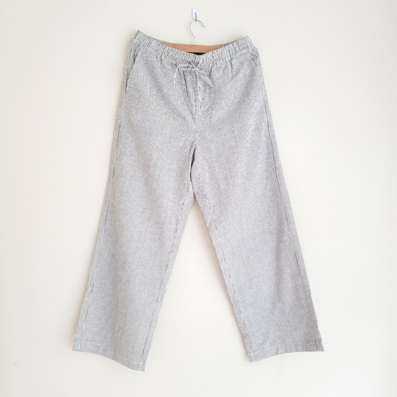 NWT Linen & Cotton Slim Wide-leg Drawstring Pants, 6 Petite, Stripes - Picture 1 of 11
